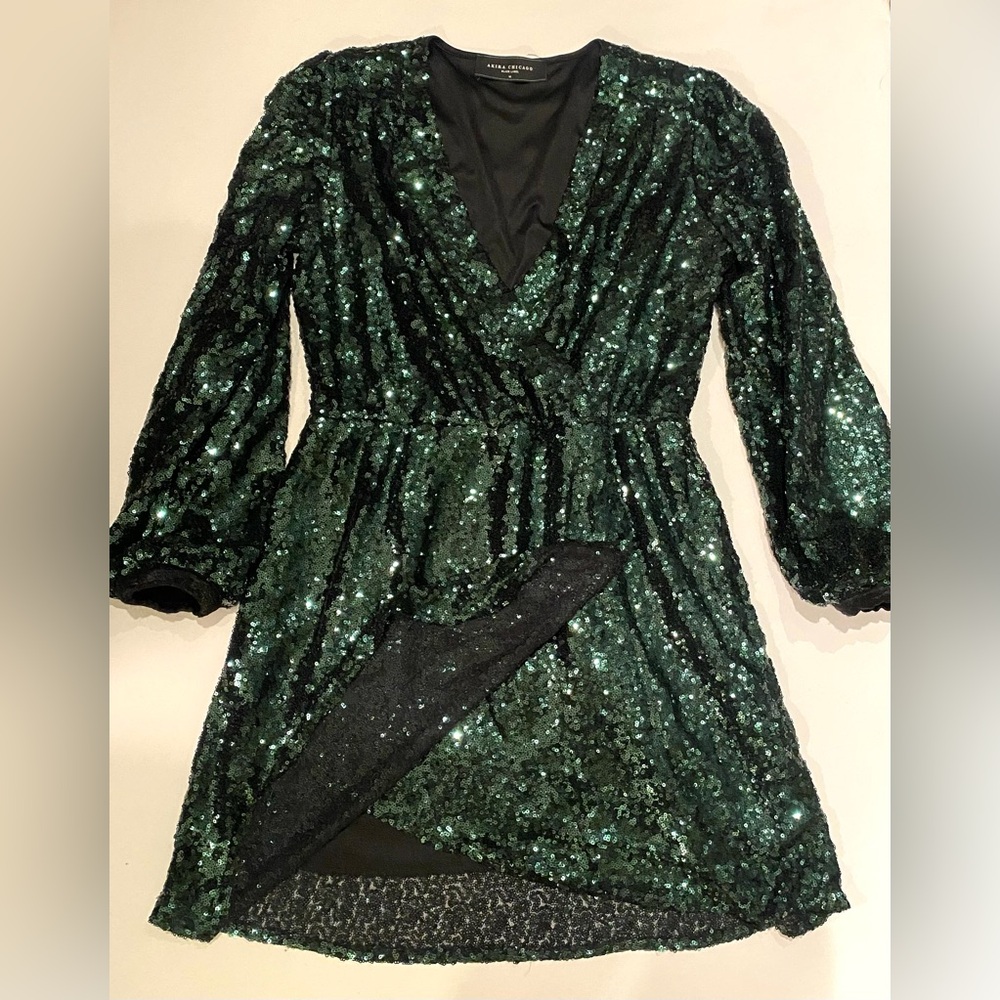 Akira Akira Black Label Dress Emerald Green Sequin Dress Size Medium
